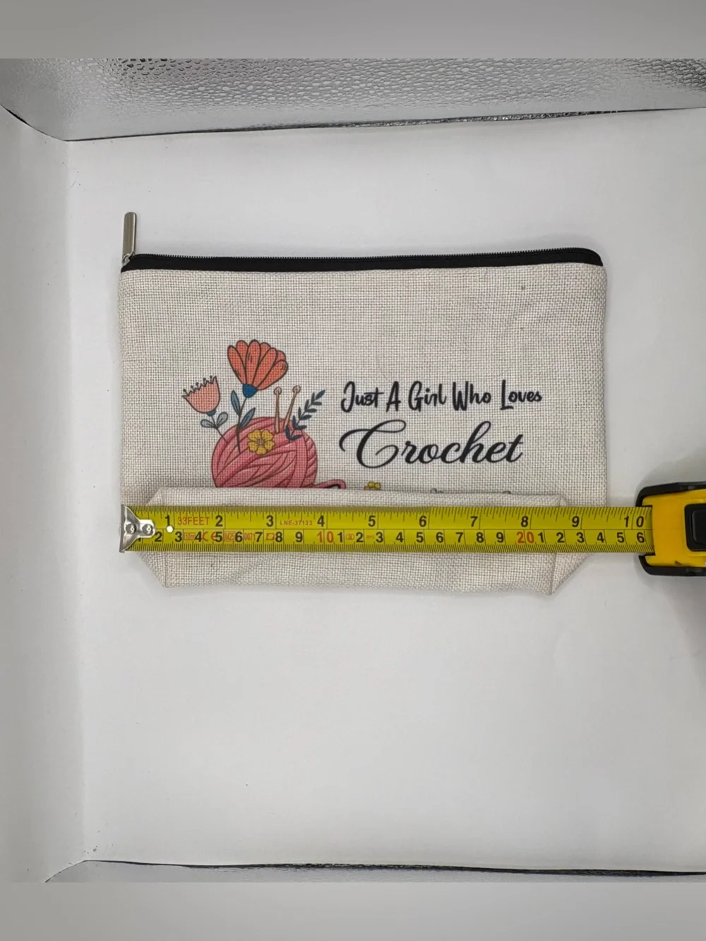 Just A Girl Who Loves Crochet Canvas Pouch - White with Pink Design